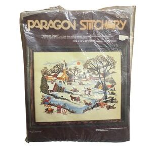 Vintage Paragon Needlecraft Winter Days Crewel Stitchery Picture Kit 16x20 USA